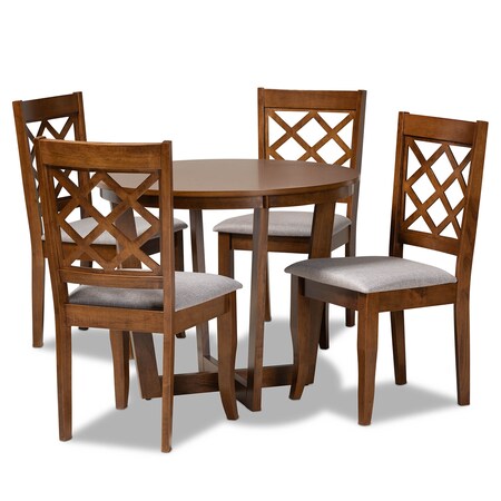 Baxton Studio Dayna Grey Upholstered and Walnut Wood 5-Piece Dining Set 173-9874-10897